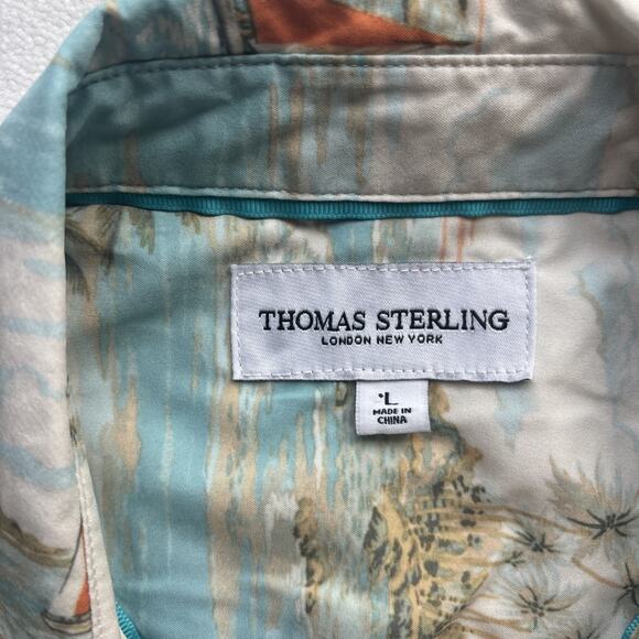 Thomas Sterling London Men Large Hawaiian Shirt Aloha Sailboat Palm Tree AOP - Picture 2 of 16